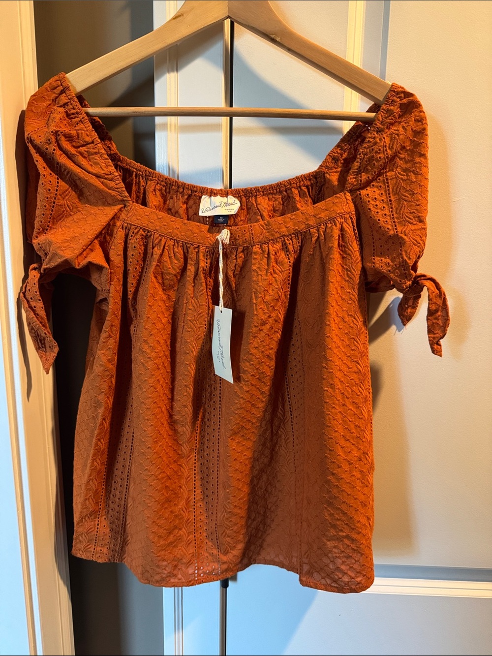 Universal Thread Rust Orange Off-Shoulder Eyelet Tunic